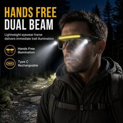 Hands Free Dual Beam LED Flashlight Glasses, Type-C Rechargeable COB Work Light Glasses