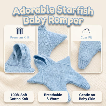 ⭐Baby Starfish Knitted Romper – Cute Hooded One