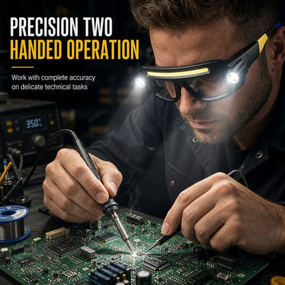 Hands Free Dual Beam LED Flashlight Glasses, Type-C Rechargeable COB Work Light Glasses