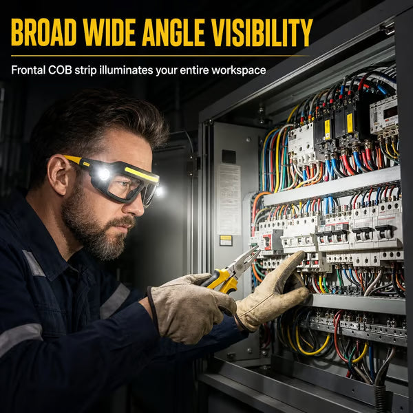 Hands Free Dual Beam LED Flashlight Glasses, Type-C Rechargeable COB Work Light Glasses