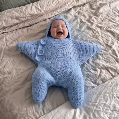 ⭐Baby Starfish Knitted Romper – Cute Hooded One