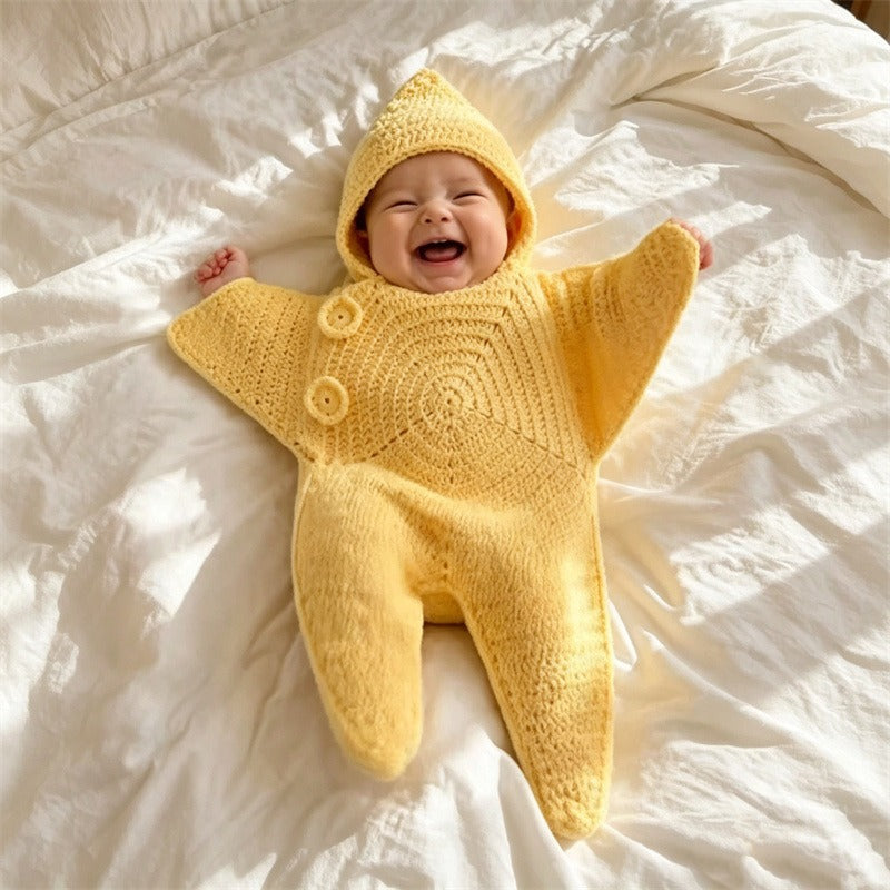 ⭐Baby Starfish Knitted Romper – Cute Hooded One